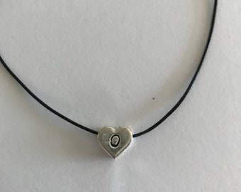 Silver 10mm monogram heart charm on wax cord