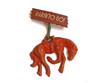 1940s Novelty Celluloid and Naugahyde Rarin to Go Horse Western Brooch Pin