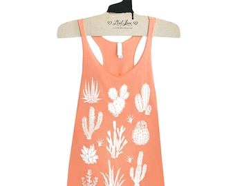 SALE M- Tri-Blend Peach Racerback Tank with cactus Screen Print