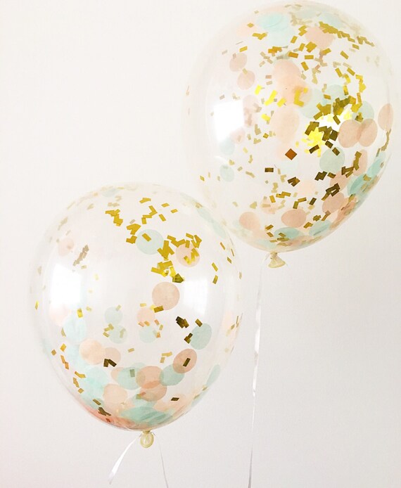 Peach Mint Gold Confetti Balloons Confetti Balloons Peach and