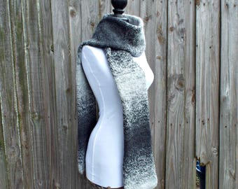 Double Knit Scarf, Silver and Charcoal Grey Mens Scarf Grey Womens Scarf Chunky Knit Scarf Grey Scarf - Knit Accessories - 19 Color Choices