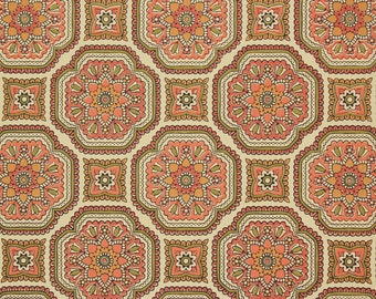 1960s Retro Vintage Wallpaper Orange and Green Geometric by the Yard
