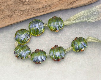 Lampwork Glass Beads Made to Order - Lime Green Silver Glass Handmade Art Beads - Artisan Components by Emma Ralph SRA UK Art Beads