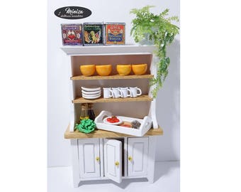 Miniature white kitchen cupboard, 1:12 scale