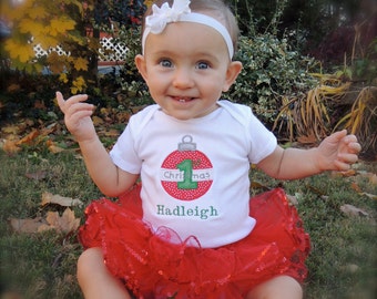 Baby's First Christmas Bodysuit Personalized with child's name Tutu add on available