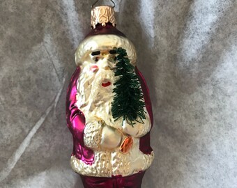 Vintage Inge Glas West Germany Santa Claus Bottlebrush Tree Blown Glass Christmas Ornament