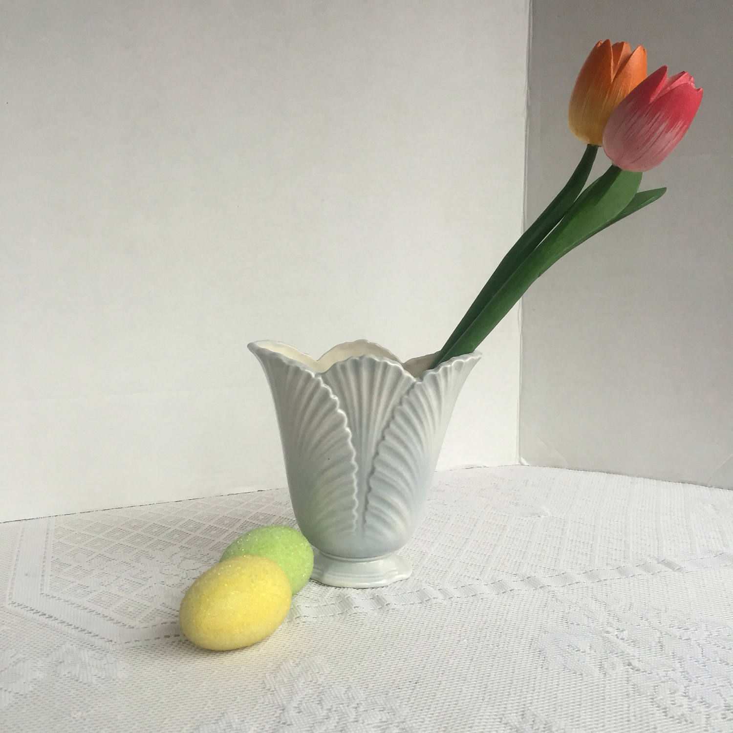 Vintage Ceramic Light Blue Tulip Shaped Opalescent Vase