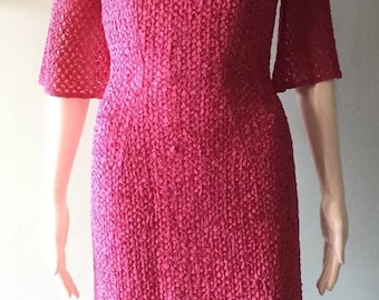 Stunning Fuschia 1950's Fitted Ribbon Wiggle Dress Small