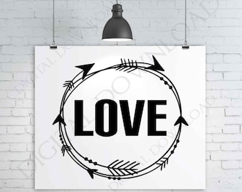 SVG Clipart Design Quote, Arrow Love Circle Design Vector Digital Download, Digital File, Vinyl Vector Saying, silhouette Wedding Decor