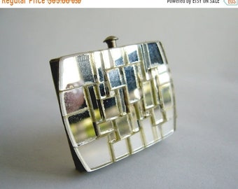 Summer Sale 1970's Disco Fractured Mirror Signed Belt Buckle