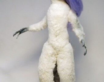 Poseable polar fox furry OOAK original Fantasy Soft Sculpture Art Doll