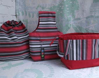 Set of 3 Sock project bag, Drawstring knitting bag, Knitting project bag, Yarn project bag, Knitters gift, Project tote, Crochet project bag