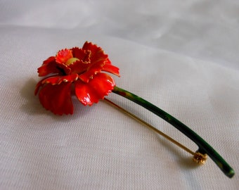 Red Enamel Poppy Flower Pin