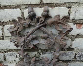 Old Cast iron panel Architectural Salvage Acorn leaves rusty trellis Garden home Door embellishment