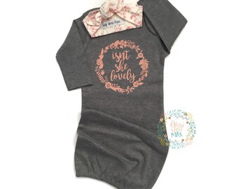 Baby girl gown Isn't she Lovely, baby gown Baby girl coming home outfit - gray gown going home set brand new, baby shower gift