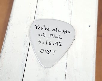 Personalized guitar pick custom 22 gauge stainless steel gift for him or her anniversary gift wedding gift personalized jewelry