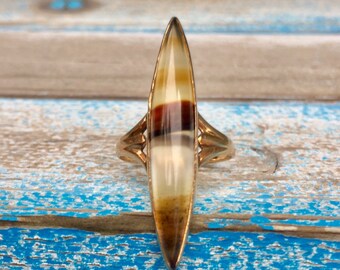 Antique Banded Agate Navette 10k Rose Gold ring