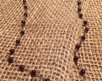Beaded Choker Necklace//Vintage Rosary Bead Style//Burgundy