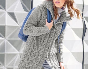 Knitted cardigan. The classic cardigan in a rustic style captivates with a combination of relief designs.