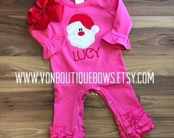 READY TO SHIP red white santa icing long sleeve romper girls 3 month 9 month 12 month 18 month 2T