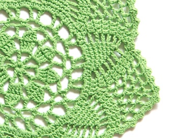Bright green hand dyed Crochet Doily Vintage doily