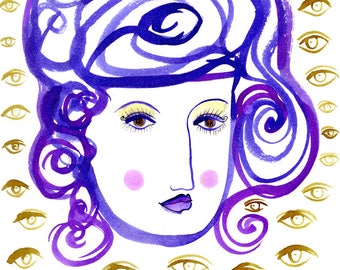 A World of Dreams-Eyes, Eye Art, Purple and gold, Surrealism, Surrealistic Art, Voyeurism, Voyeuristic
