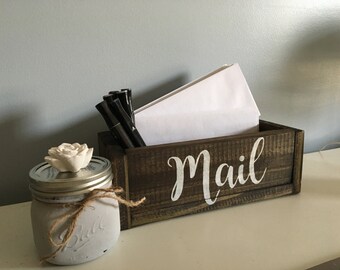 mail box, wood mail box, mail storage, planter mail box, mail organizer, countertop storage, office organization, house warming gift
