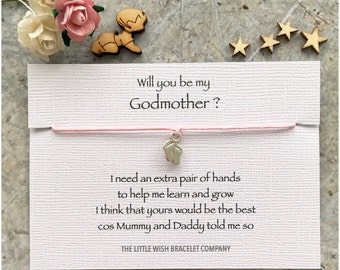 WILL YOU be my GODMOTHER ? Friendship Wish Bracelet Gift Christening Baptism Naming Ceremony, Add a Name & Custom options