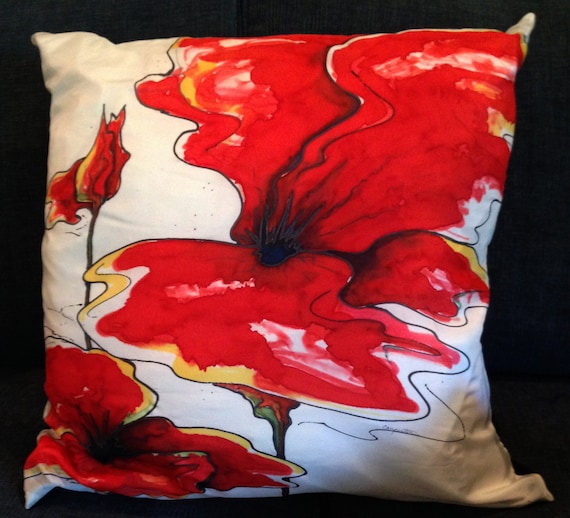 RAGING RED Decorative Hand Painted Silk Pillow Made to