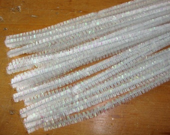 White Chenille and Tinsel Stems wired trim 25 pieces 6mm 12in Craft supplies for Christmas pipe cleaners trim Kids Crafts package ties