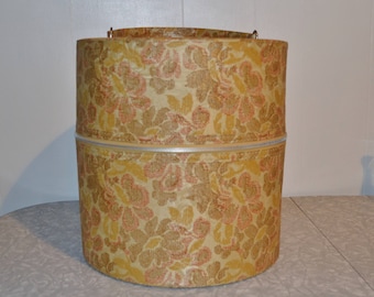 Floral Wig Box ~ Vintage Hat Box Storage ~ Mid Century Luggage ~ Hat Carrier ~