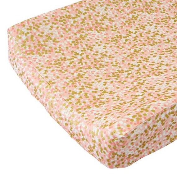 Coral & Gold Sparkle Changing Pad Cover