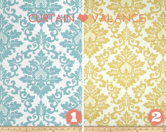Curtain Valance - Window Topper - Kitchen - Bedroom - Bath - Straight or Curved-LINED-Valance, Aqua or Safron Yellow Premier Prints Fabric