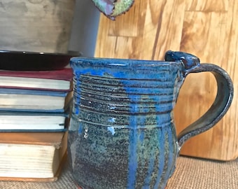 Quirky Handmade Mug- Blue Drip Glazed