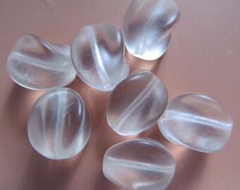 Vintage Glass Beads (4) Pale Pink Froseted Beads (14x10mm)