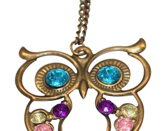 Blue eyed owl engraved / personalised necklace in gift pouch - ref BR337n
