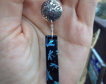 Sterling Silver and Dichroic Glass Dragonfly Pendant