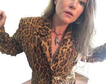 90's Grunge/Punk Jacket, Leopard Print, Tailored, Soft, Size Small-Med, S-M