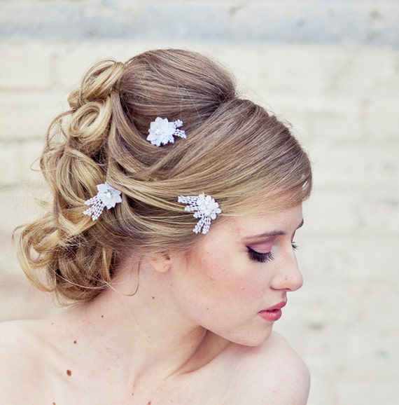 Items similar to Lace Bobby Pin Wedding hair Accessories, lace Daisy ...