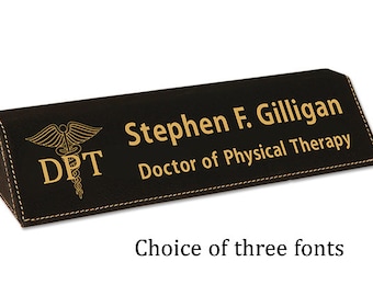 Doctor of Physical Therapy DPT Personalized Desk Name Plate Black Leatherette Desk Name Wedge