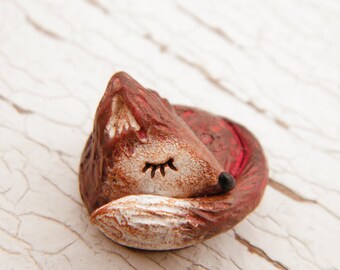 Little Red Fox bead - Sleepy Woodland Critters hand painted forest animal bead (ready to ship)