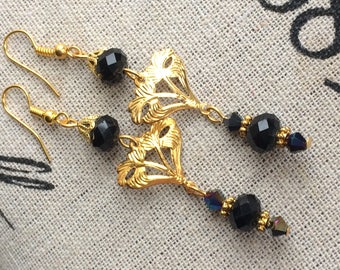 Vintage Art Nouveau Black & Gold Earrings