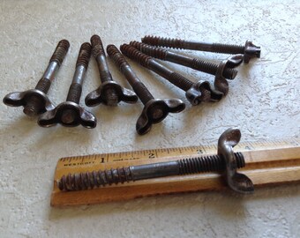 8 Vintage Table Leg Bolts and Nuts, Old Bolts, Wing Nuts and Bolts, Salvaged Hardware, Industrial, Assemblage, Altered Art, Steampunk Supply
