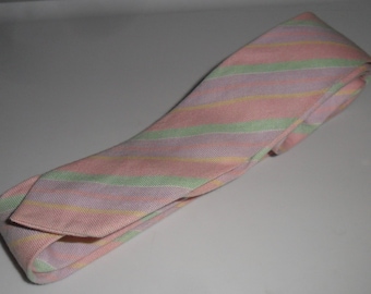 Vintage Neck Tie Skinny Tie Cotton Blend Pastel Stripes