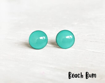 Beach earrings, Teal earrings, Aqua post earrings, blue earrings, green earrings, Dot earrings, Ear Sugar earrings, Teal studs