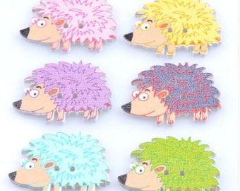 Set of 5 hedgehogs wooden buttons