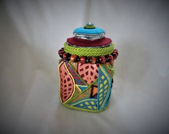 jar, beaded jar, decorative jar