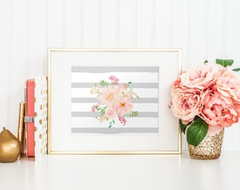 10x8 Pink and Gray Watercolor Flowers