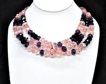 crystal pink and purple necklace