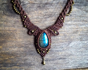 Macrame necklace labradorite ethnic chic bohemian jewelry by Creations Mariposa L2